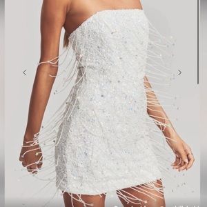 Heather Sequin Star Fringe Mini Dress Retrofete White